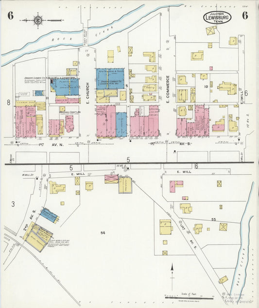Sanborn Fire Insurance Map from Lewisburg, Marshall County, Tennessee (1924), Sheet #0006 - Historic Sanborn Fire Insurance Map Print, vintage old map wall art, antique decor, genealogy gift, Tennessee Tennessee map