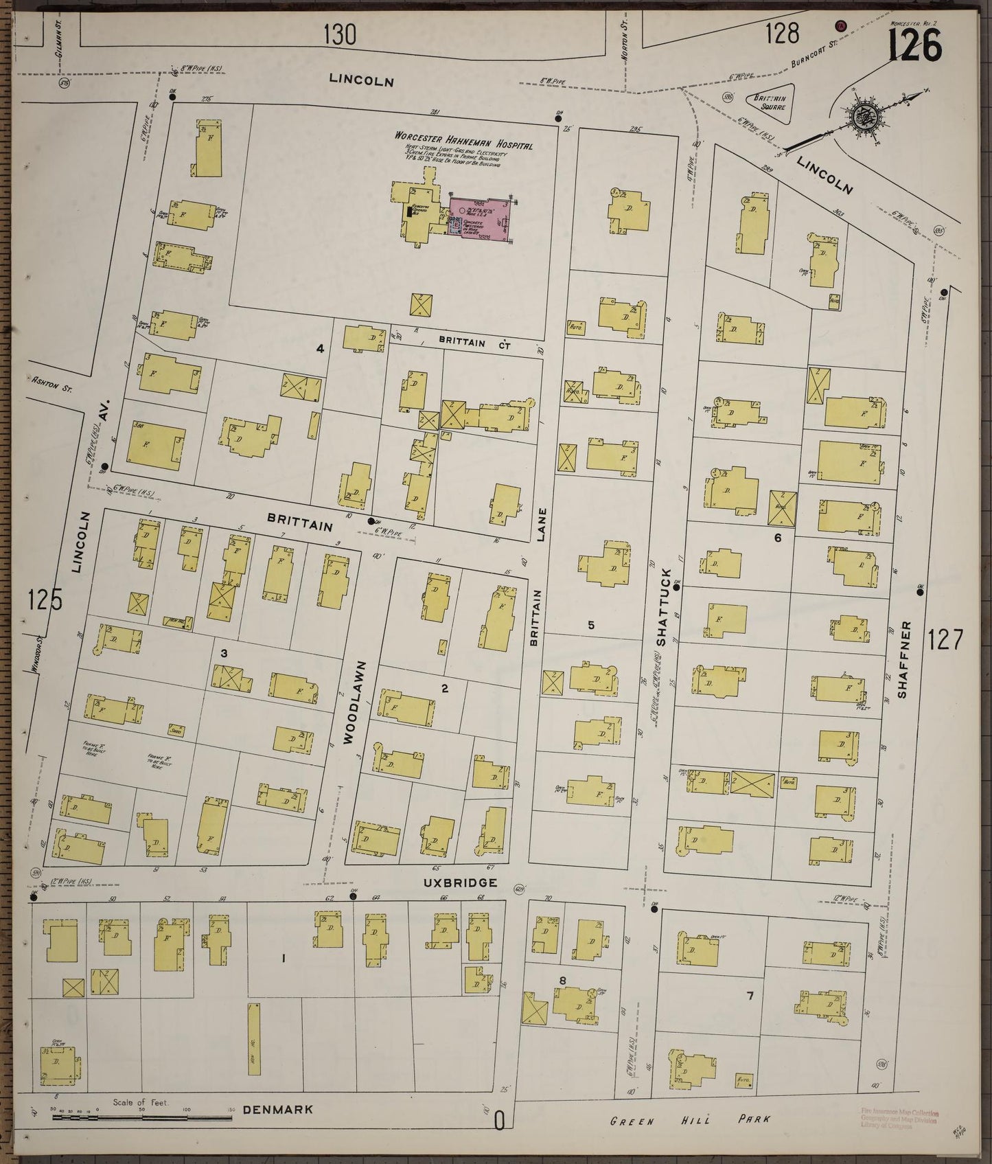 Sanborn Fire Insurance Map from Worcester, Worcester County, Massachusetts (1910), Sheet #0126 - Complete Map Set gallery image, historic Sanborn map, vintage wall art, Massachusetts Massachusetts