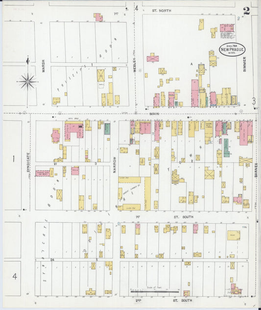 Sanborn Fire Insurance Map from New Prague, Scott And Le Sueur, Minnesota (1904), Sheet #0002 - Historic Sanborn Fire Insurance Map Print, vintage old map wall art, antique decor, genealogy gift, Minnesota Minnesota map