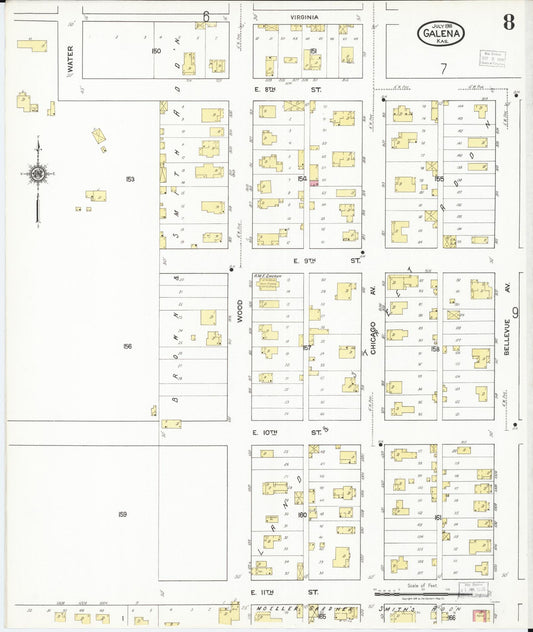 Sanborn Fire Insurance Map from Galena, Cherokee County, Kansas (1918), Sheet #0008 - Historic Sanborn Fire Insurance Map Print, vintage old map wall art, antique decor, genealogy gift, Kansas Kansas map