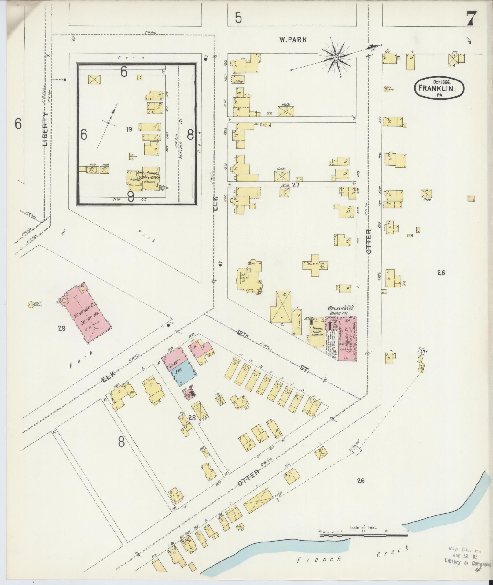 Sanborn Fire Insurance Map from Franklin, Venango County, Pennsylvania (1896), Sheet #0007 - Historic Sanborn Fire Insurance Map Print, vintage old map wall art, antique decor, genealogy gift, Pennsylvania Pennsylvania map