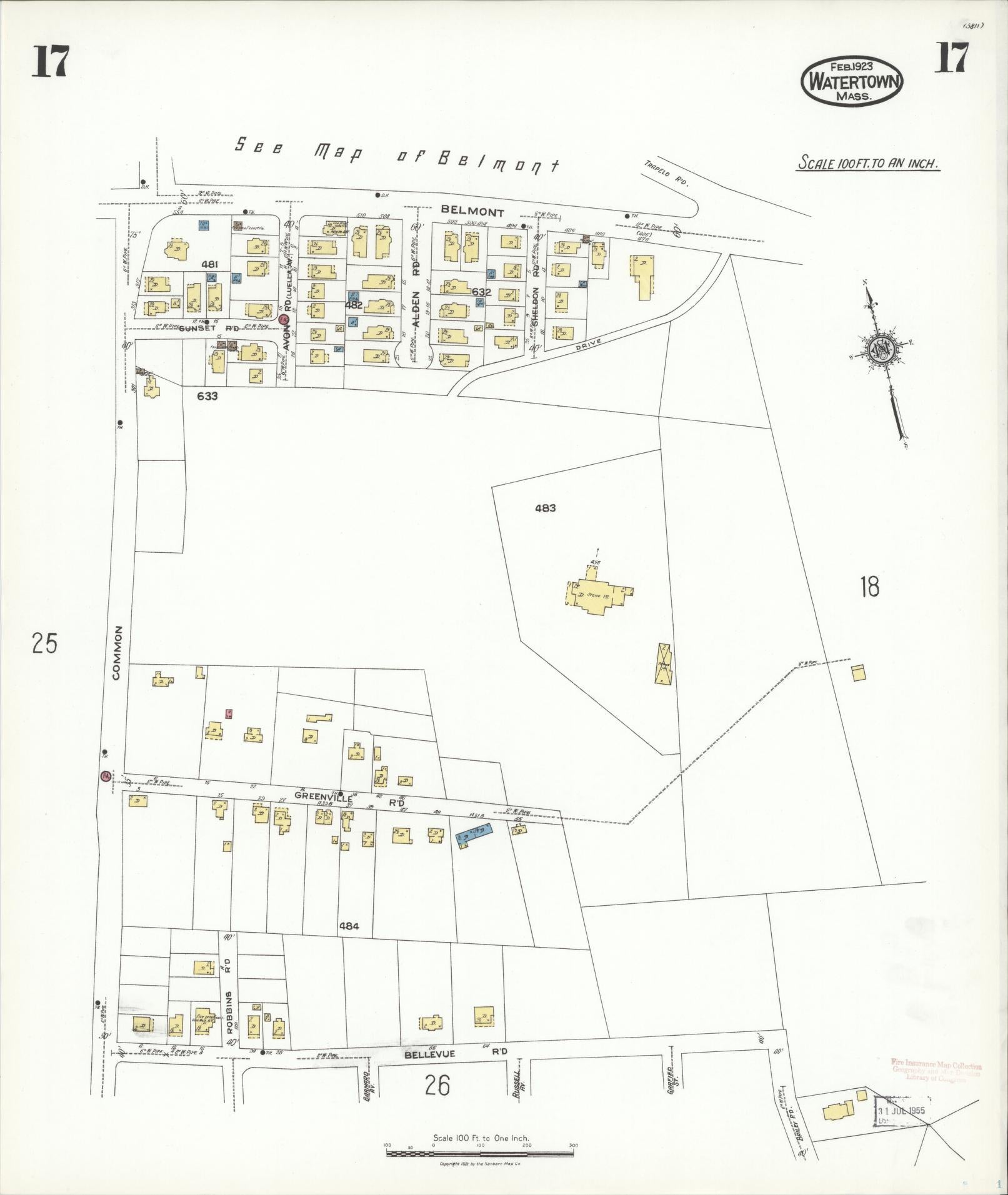 Sanborn Fire Insurance Map from Watertown, Middlesex County, Massachusetts (1923), Sheet #0017 - Complete Map Set gallery image, historic Sanborn map, vintage wall art, Massachusetts Massachusetts
