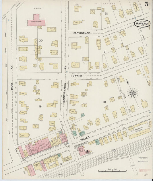 Sanborn Fire Insurance Map from Waverly, Tioga County, New York (1888), Sheet #0005 - Historic Sanborn Fire Insurance Map Print, vintage old map wall art, antique decor, genealogy gift, New York New York map