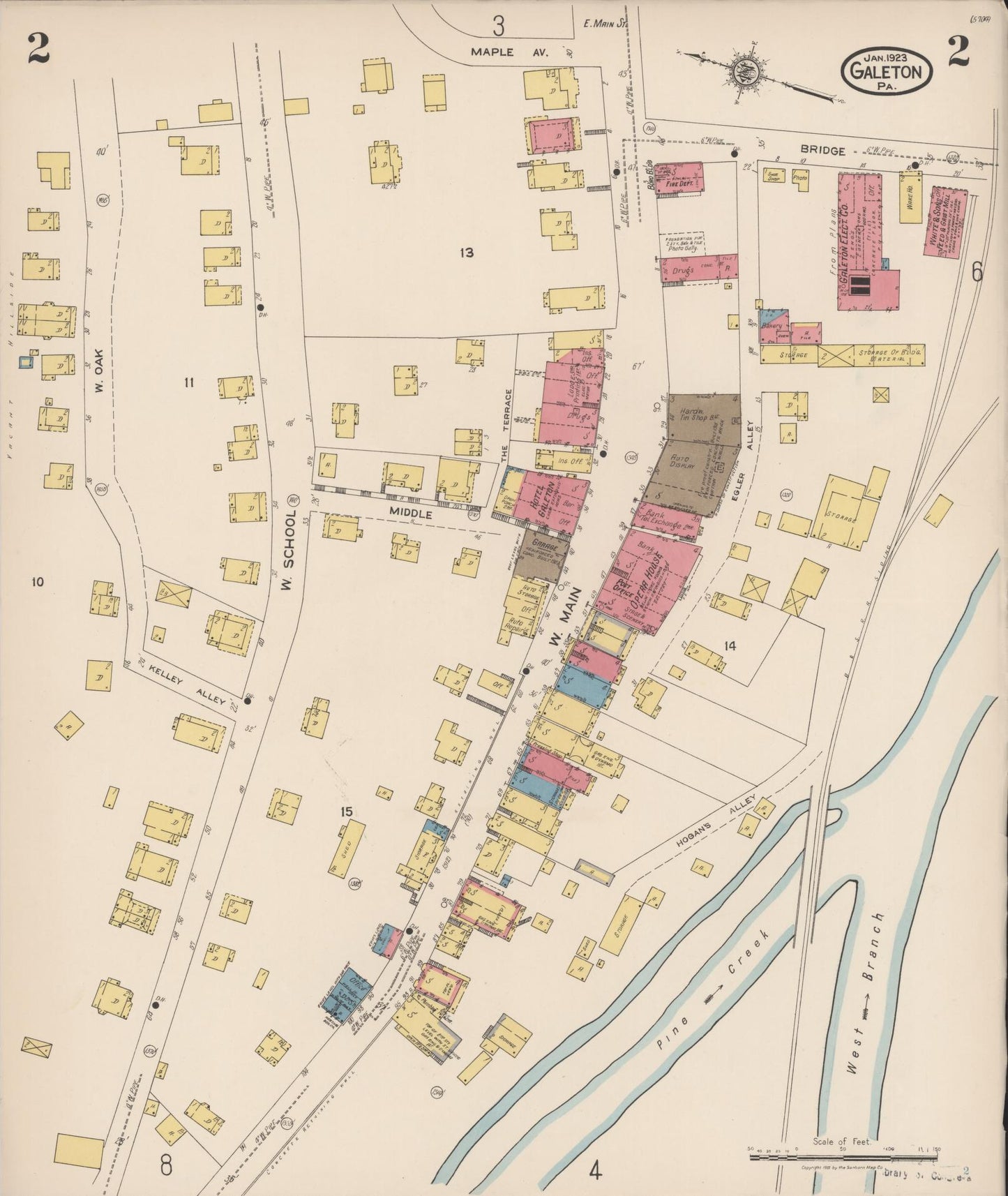 Sanborn Fire Insurance Map from Galeton, Potter County, Pennsylvania (1923), Sheet #0002 - Historic Sanborn Fire Insurance Map Print, vintage old map wall art, antique decor, genealogy gift, Pennsylvania Pennsylvania map