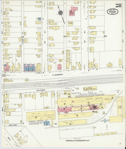Sanborn Fire Insurance Map from Rome, Oneida County, New York (1909), Sheet #0028 - Historic Sanborn Fire Insurance Map Print, vintage old map wall art, antique decor, genealogy gift, New York New York map