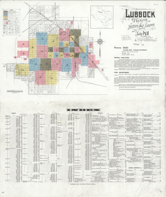 Sanborn Fire Insurance Map from Lubbock, Lubbock County, Texas (1931), Sheet #0001 - Complete Map Set gallery image, historic Sanborn map, vintage wall art, Texas Texas