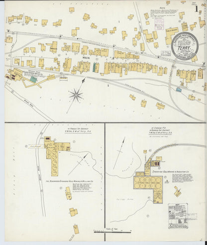Sanborn Fire Insurance Map from Terry, Lawrence County, South Dakota (1903), Sheet #0001 - Complete Map Set gallery image, historic Sanborn map, vintage wall art, South Dakota South Dakota