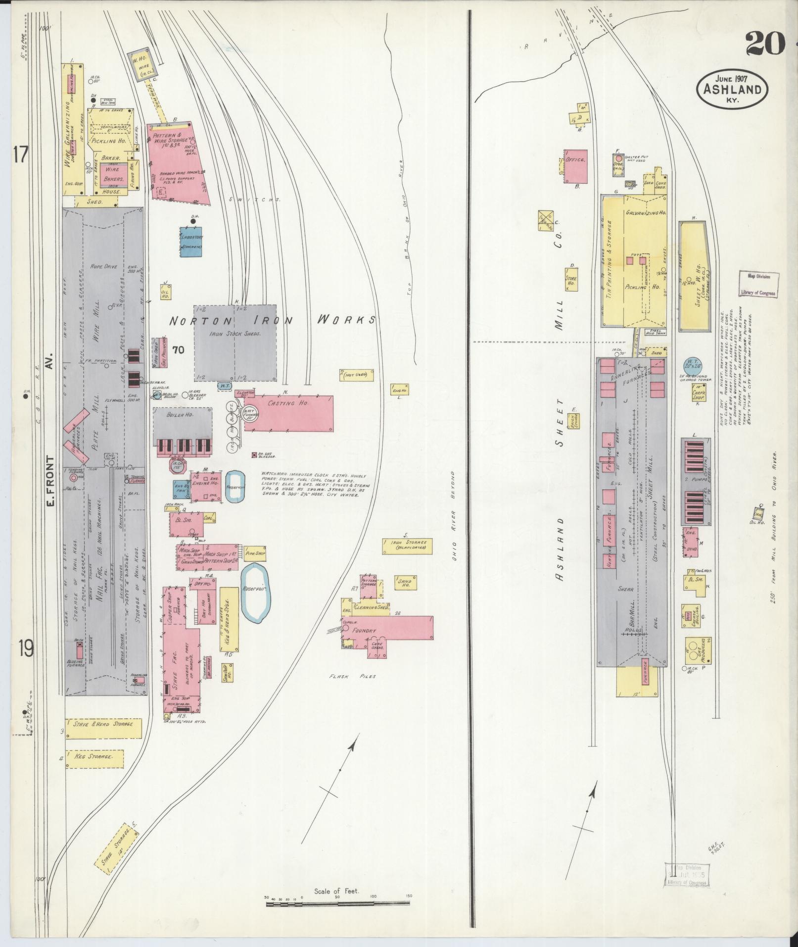 Sanborn Fire Insurance Map from Ashland, Boyd County, Kentucky (1907), Sheet #0020 - Complete Map Set gallery image, historic Sanborn map, vintage wall art, Kentucky Kentucky