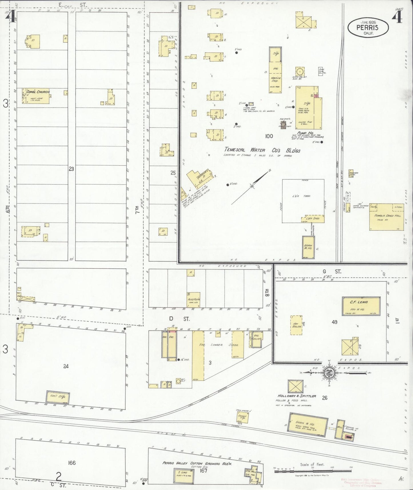Sanborn Fire Insurance Map from Perris, Riverside County, California (1926), Sheet #0004 - Complete Map Set gallery image, historic Sanborn map, vintage wall art, California California