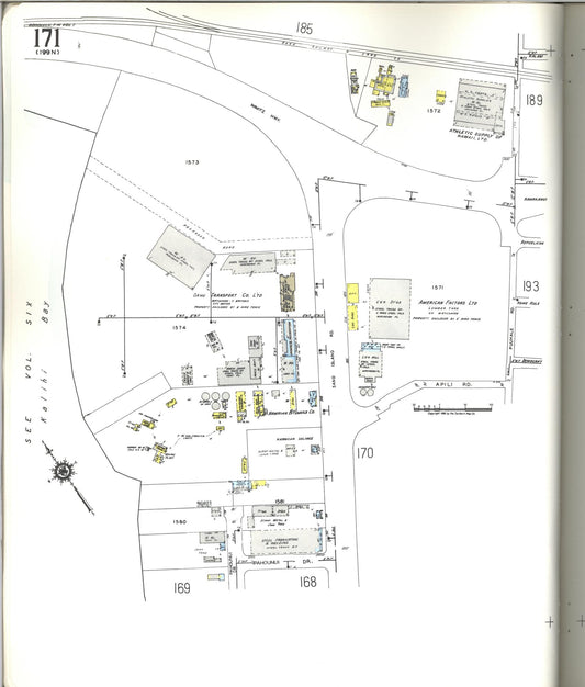 Sanborn Fire Insurance Map from Honolulu, Oahu County, Hawaii (1955), Sheet #0171 - Historic Sanborn Fire Insurance Map Print, vintage old map wall art