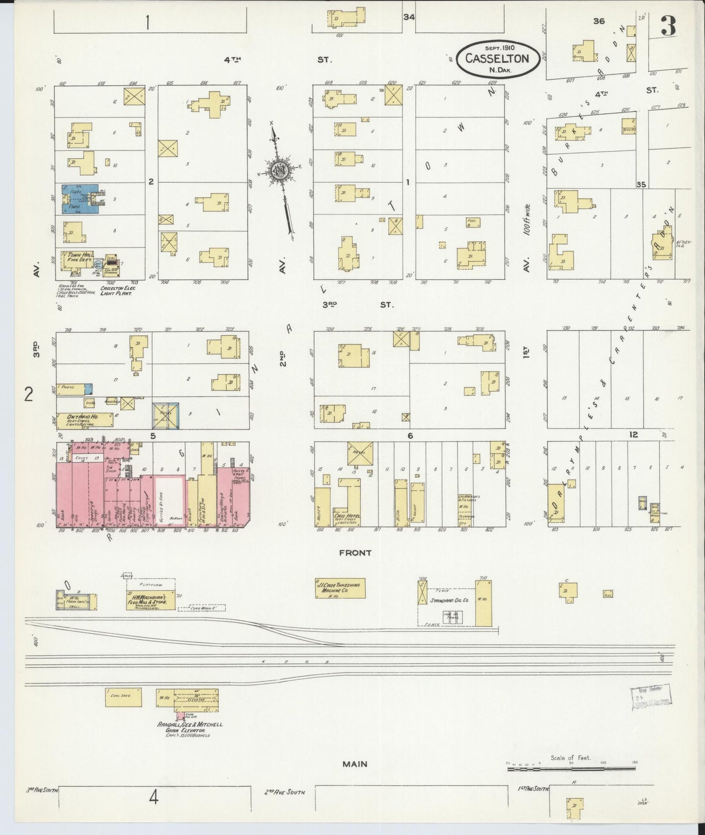 Sanborn Fire Insurance Map from Casselton, Cass County, North Dakota (1910), Sheet #0003 - Complete Map Set gallery image, historic Sanborn map, vintage wall art, North Dakota North Dakota