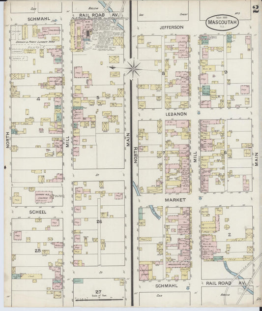 Sanborn Fire Insurance Map from Mascoutah, Saint Clair County, Illinois (1888), Sheet #0002 - Historic Sanborn Fire Insurance Map Print, vintage old map wall art, antique decor, genealogy gift, Illinois Illinois map