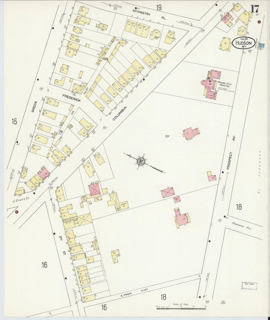 Sanborn Fire Insurance Map from Hudson, Columbia County, New York (1911), Sheet #0017 - Historic Sanborn Fire Insurance Map Print, vintage old map wall art, antique decor, genealogy gift, New York New York map