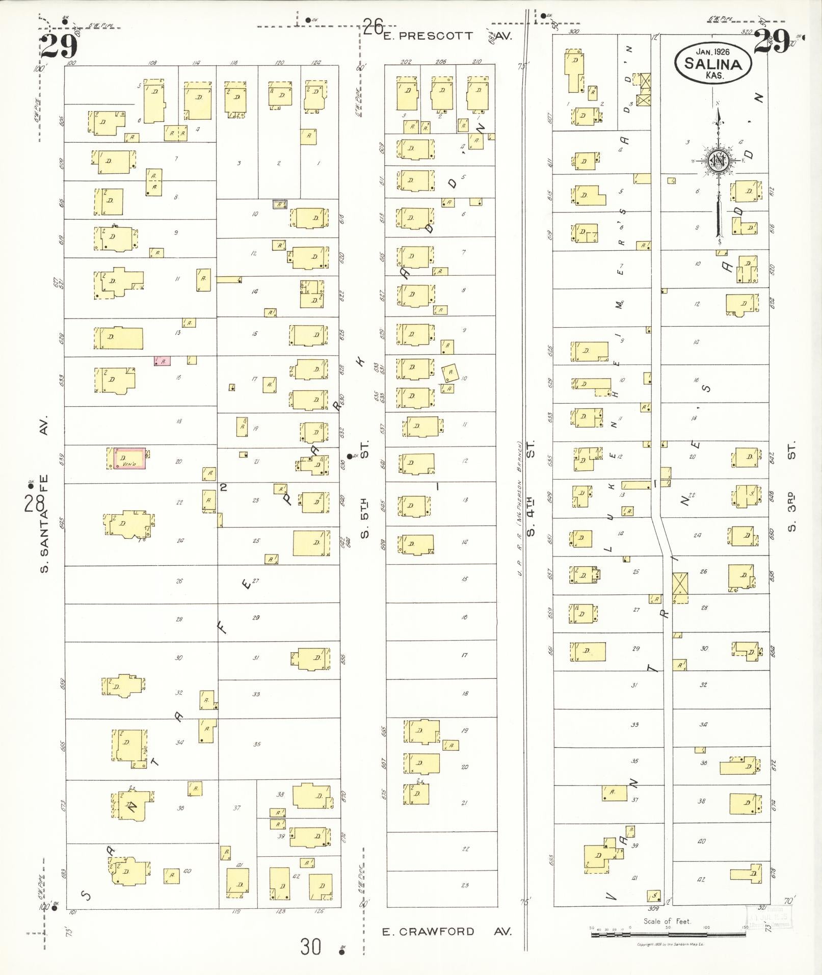 Sanborn Fire Insurance Map from Salina, Saline County, Kansas (1926), Sheet #0029 - Complete Map Set gallery image, historic Sanborn map, vintage wall art, Kansas Kansas