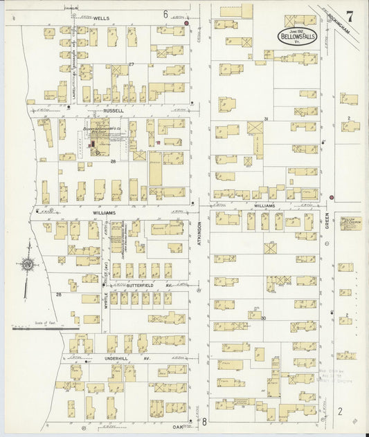 Sanborn Fire Insurance Map from Bellows Falls, Windham County, Vermont (1912), Sheet #0007 - Historic Sanborn Fire Insurance Map Print, vintage old map wall art, antique decor, genealogy gift, Vermont Vermont map