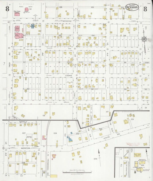 Sanborn Fire Insurance Map from Hickman, Fulton County, Kentucky (1927), Sheet #0008 - Historic Sanborn Fire Insurance Map Print, vintage old map wall art, antique decor, genealogy gift, Kentucky Kentucky map