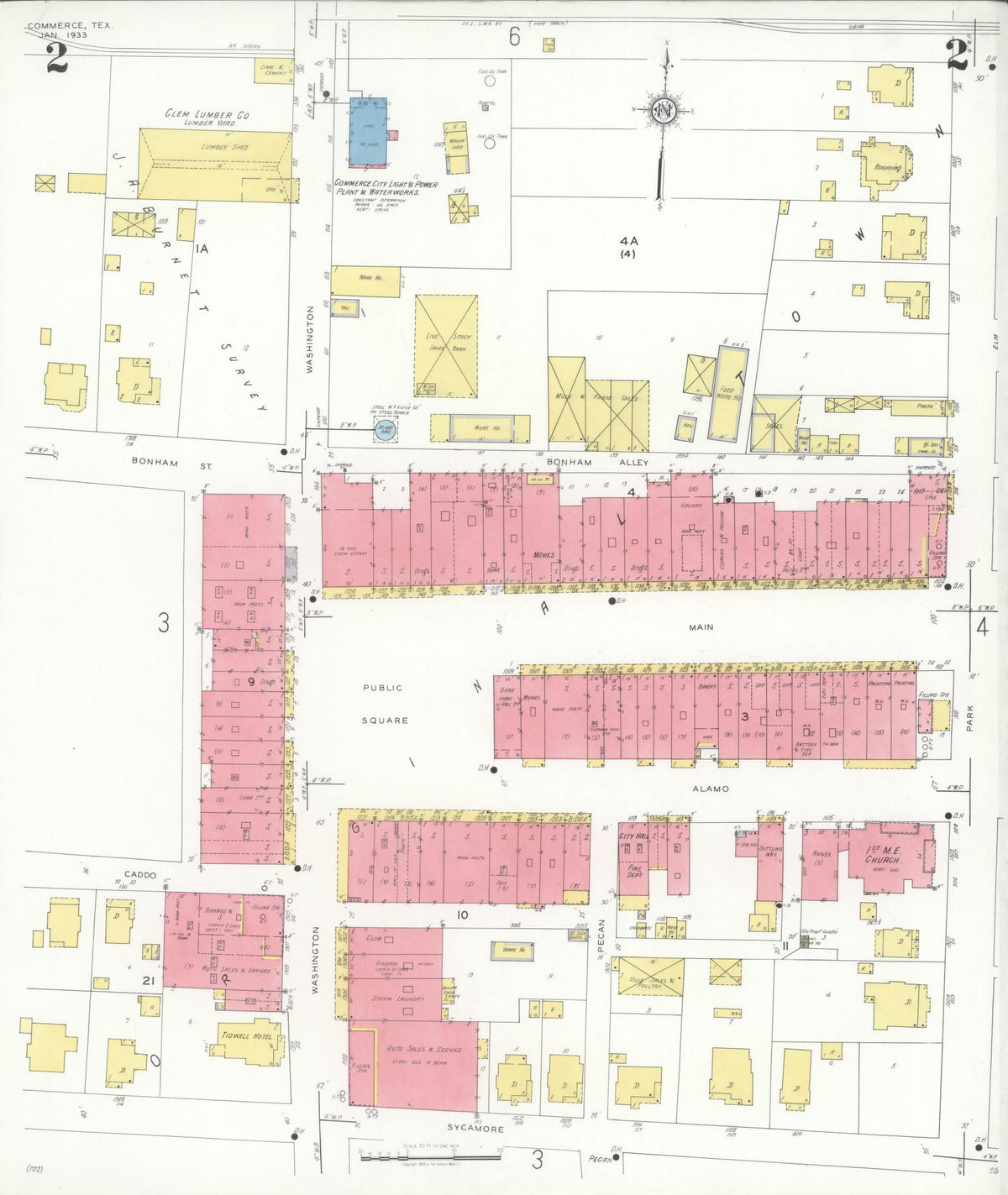 Sanborn Fire Insurance Map from Commerce, Hunt County, Texas (1933), Sheet #0002 - Complete Map Set gallery image, historic Sanborn map, vintage wall art, Texas Texas