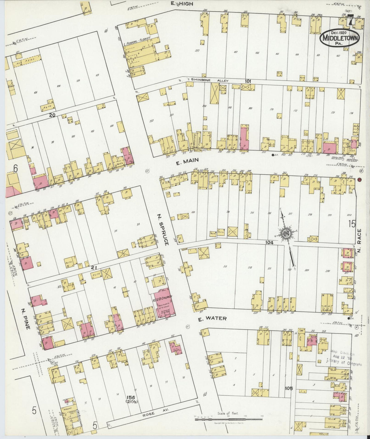 Sanborn Fire Insurance Map from Middletown, Dauphin County, Pennsylvania (1920), Sheet #0007 - Historic Sanborn Fire Insurance Map Print, vintage old map wall art, antique decor, genealogy gift, Pennsylvania Pennsylvania map