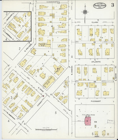 Sanborn Fire Insurance Map from Rhinelander, Oneida County, Wisconsin (1920), Sheet #0003 - Historic Sanborn Fire Insurance Map Print, vintage old map wall art, antique decor, genealogy gift, Wisconsin Wisconsin map