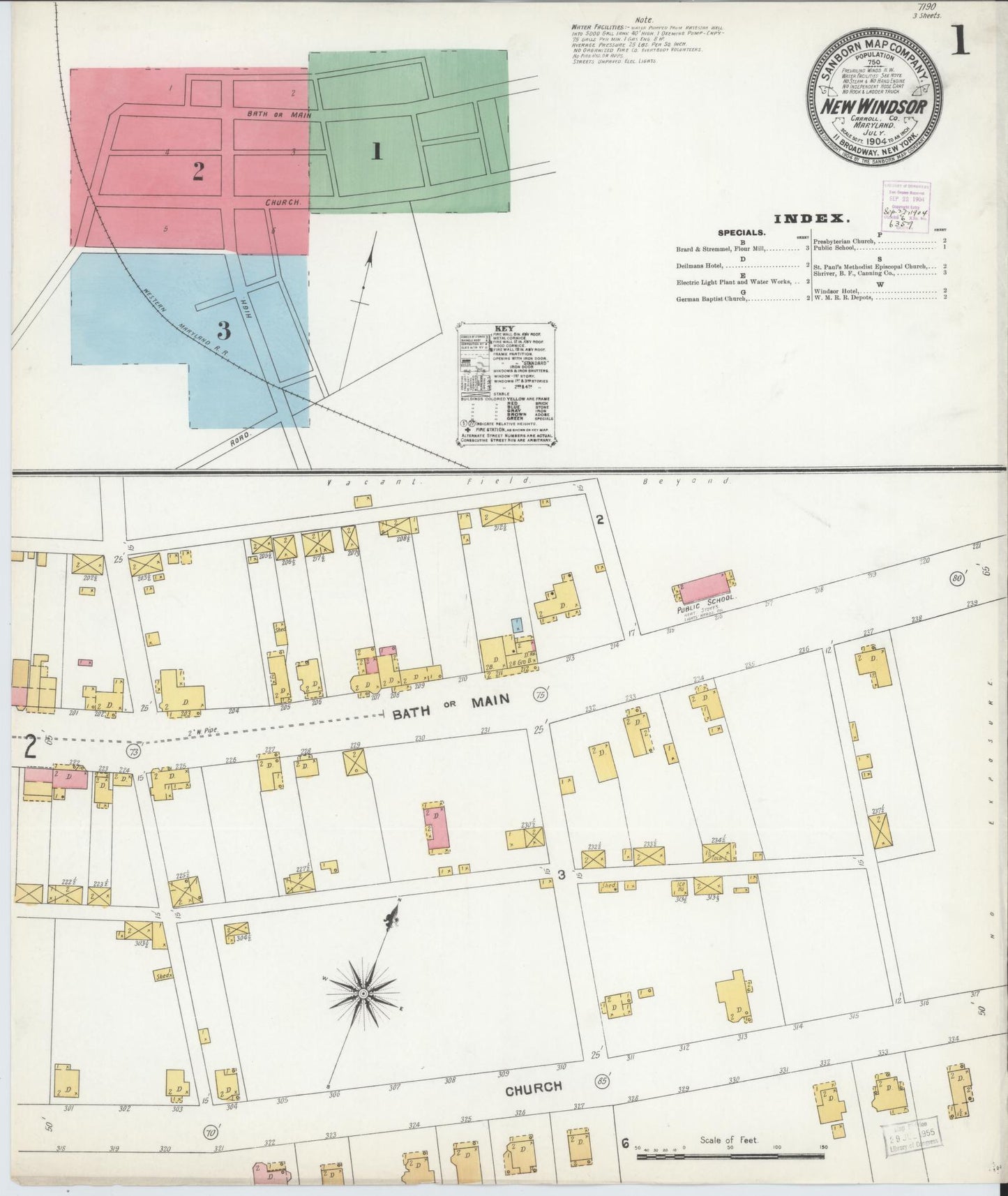 Sanborn Fire Insurance Map from New Windsor, Carroll County, Maryland (1904), Sheet #0001 - Historic Sanborn Fire Insurance Map Print, vintage old map wall art, antique decor, genealogy gift, Maryland Maryland map