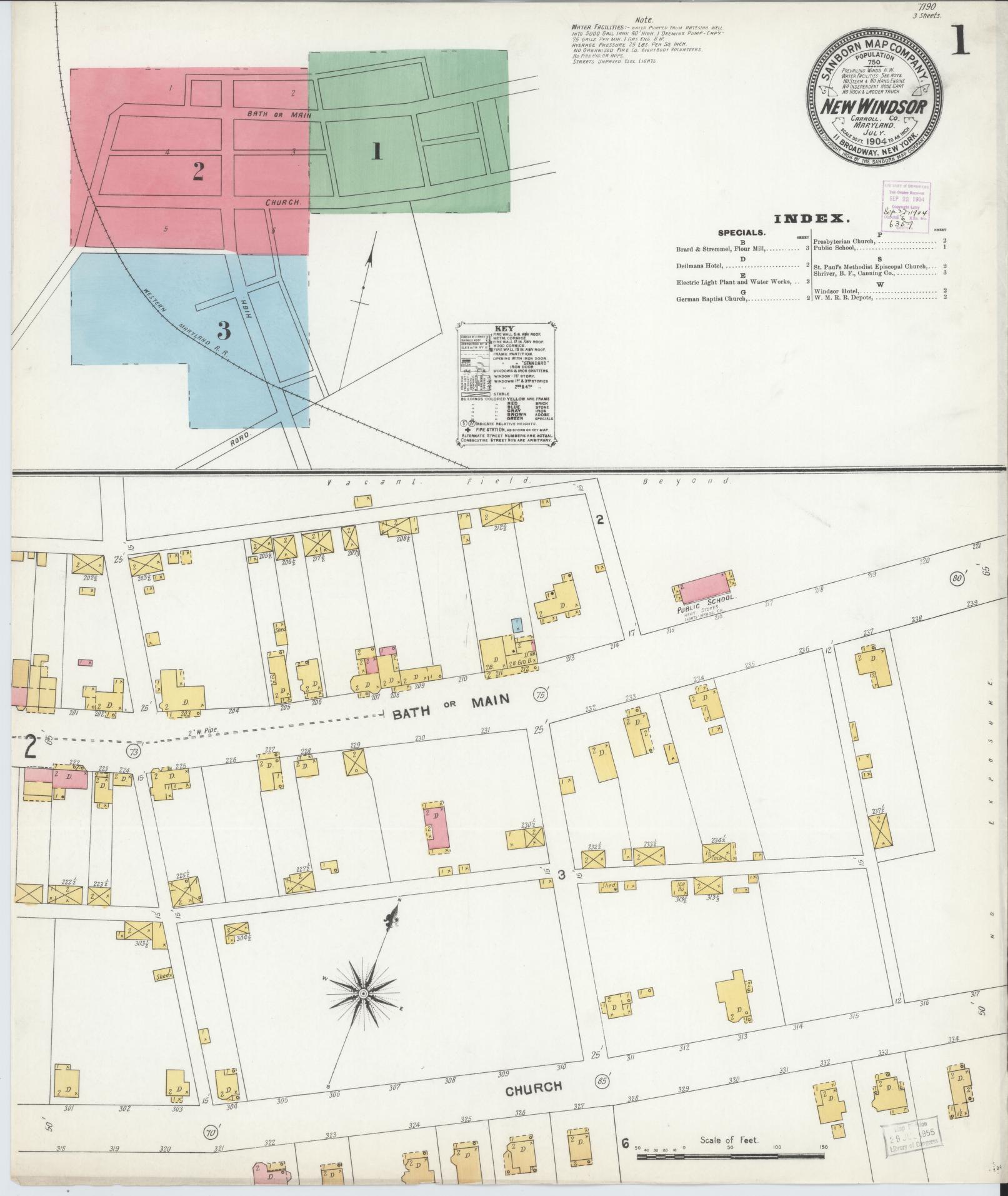 Sanborn Fire Insurance Map from New Windsor, Carroll County, Maryland (1904), Sheet #0001 - Historic Sanborn Fire Insurance Map Print, vintage old map wall art, antique decor, genealogy gift, Maryland Maryland map