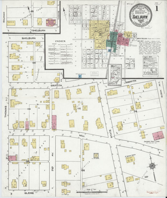 Sanborn Fire Insurance Map from Shelburn, Sullivan County, Indiana (1921), Sheet #0001 - Complete Map Set gallery image, historic Sanborn map, vintage wall art, Indiana Indiana