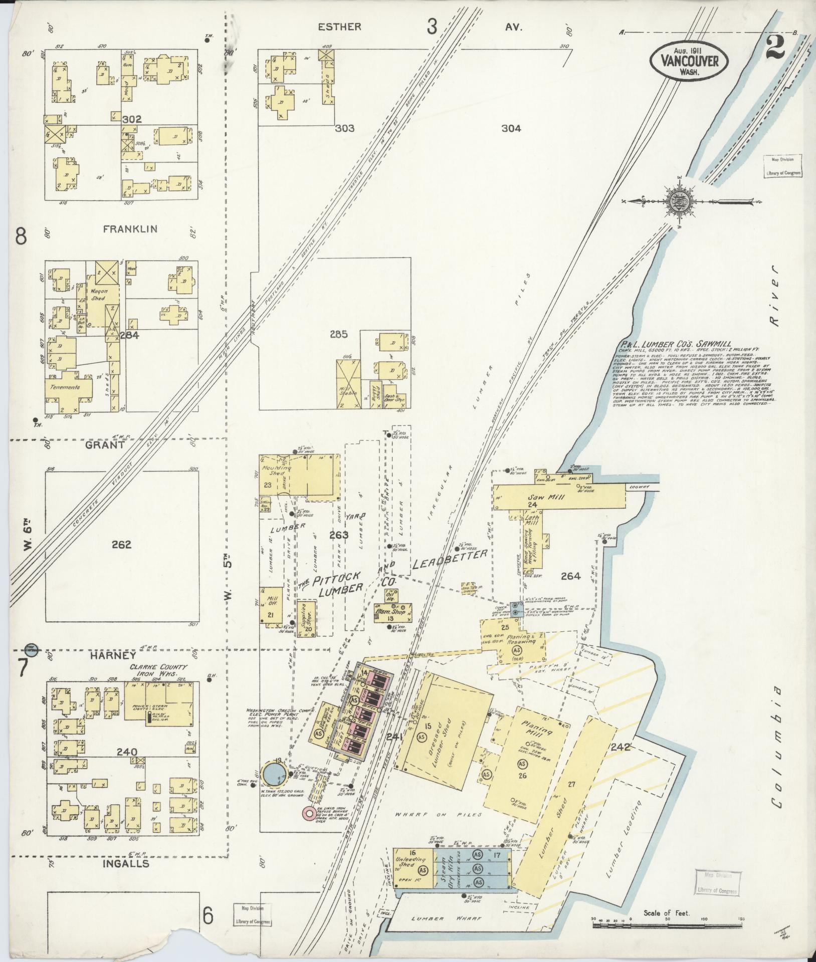Sanborn Fire Insurance Map from Vancouver, Clark County, Washington (1911), Sheet #0002 - Complete Map Set gallery image, historic Sanborn map, vintage wall art, Washington Washington