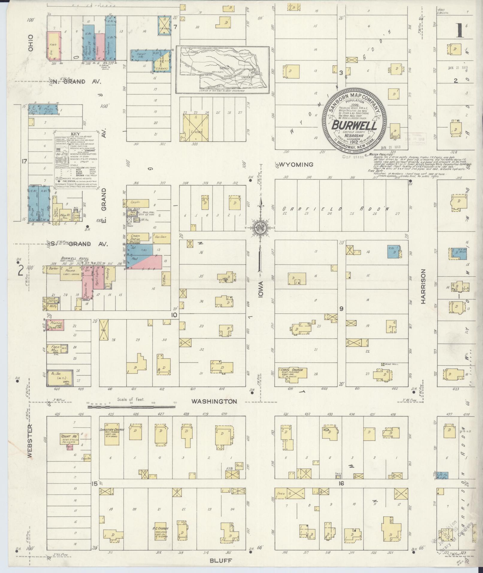 Sanborn Fire Insurance Map from Burwell, Gairfield County, Nebraska. (1912) – Historic Sanborn Fire Insurance Map Print