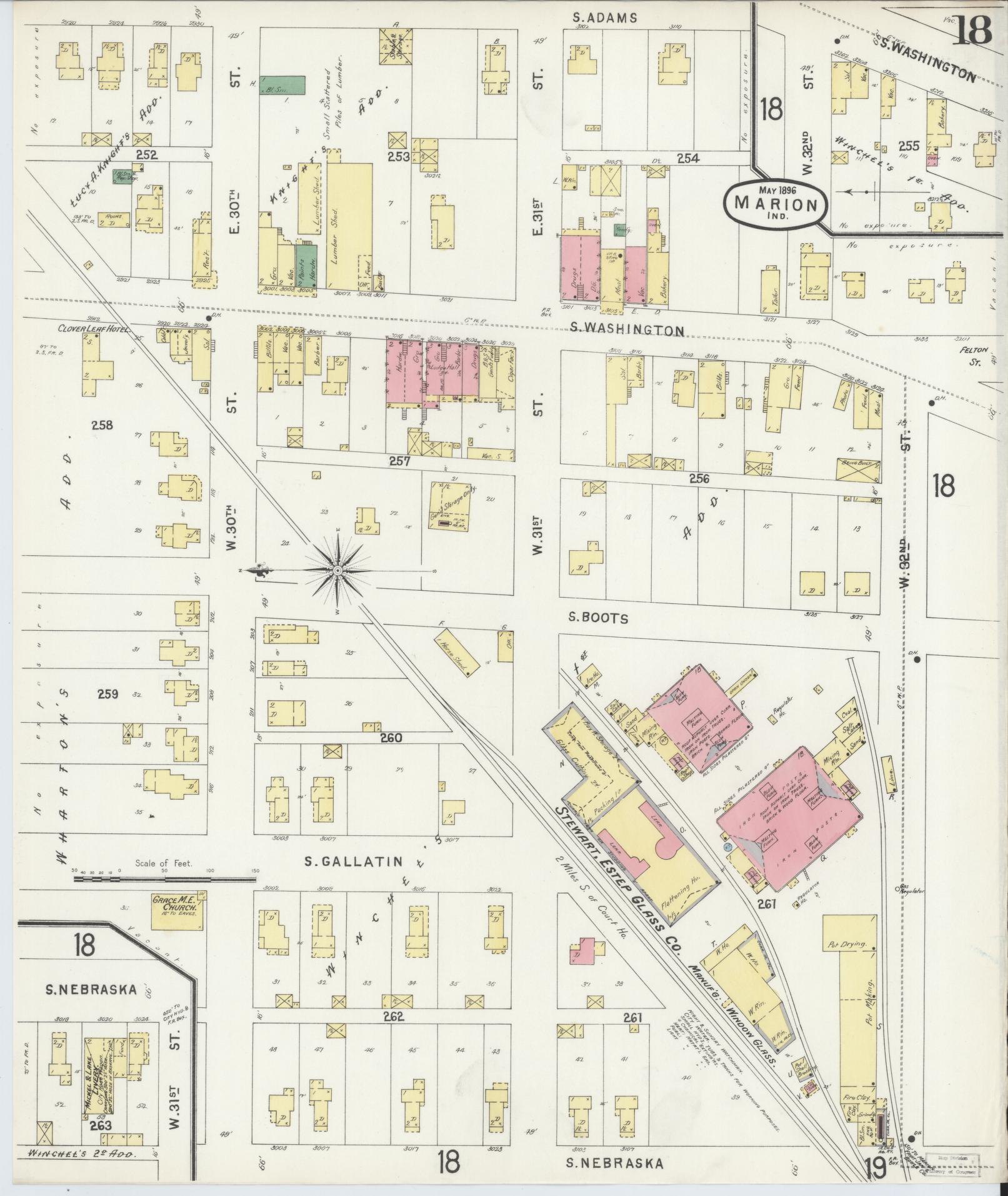 Sanborn Fire Insurance Map from Marion, Grant County, Indiana (1896), Sheet #0018 - Historic Sanborn Fire Insurance Map Print, vintage old map wall art, antique decor, genealogy gift, Indiana Indiana map