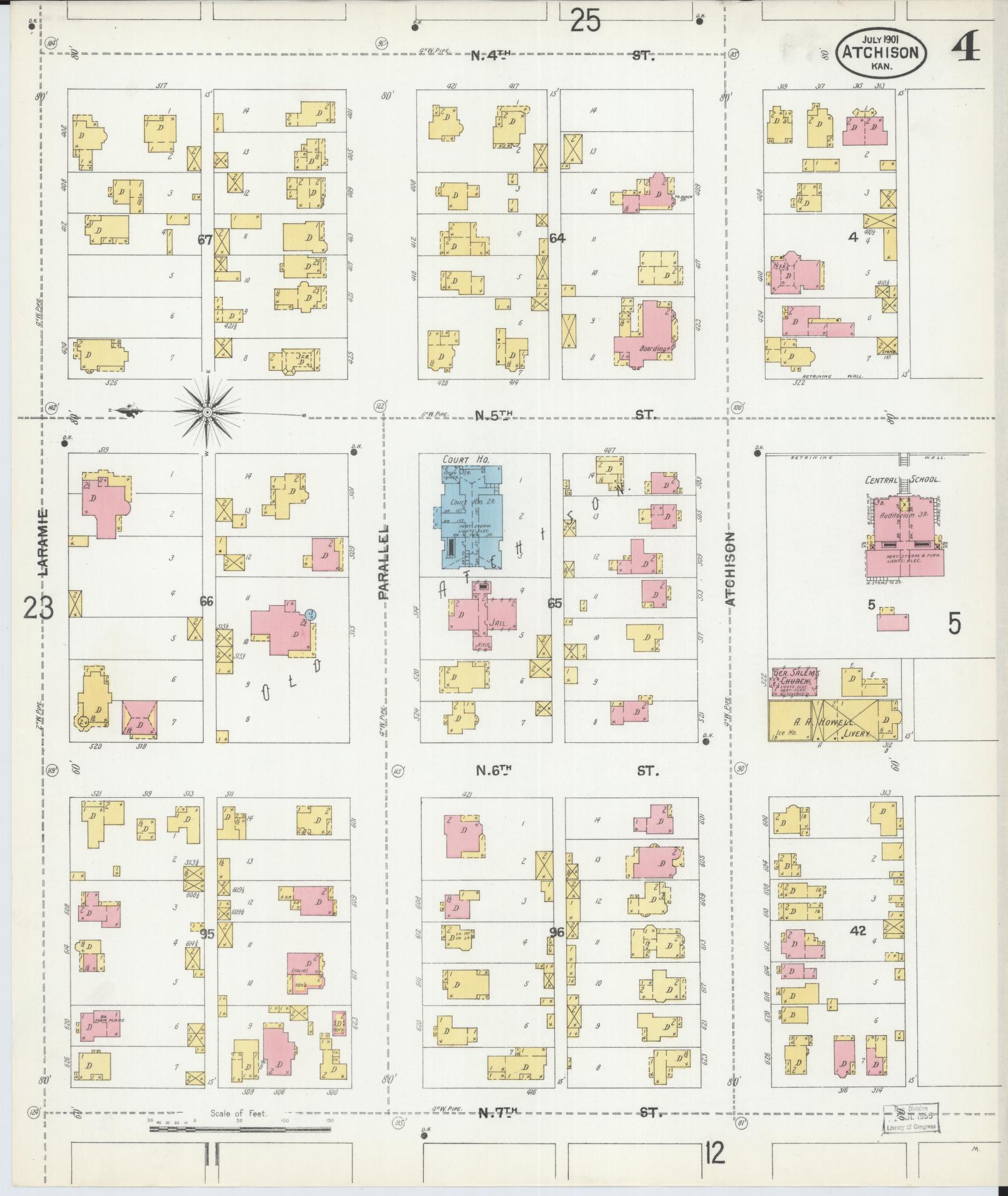 Sanborn Fire Insurance Map from Atchison, Atchison County, Kansas (1901), Sheet #0004 - Historic Sanborn Fire Insurance Map Print, vintage old map wall art, antique decor, genealogy gift, Kansas Kansas map