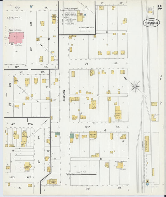 Sanborn Fire Insurance Map from Heron Lake, Jackson County, Minnesota (1900), Sheet #0002 - Historic Sanborn Fire Insurance Map Print, vintage old map wall art, antique decor, genealogy gift, Minnesota Minnesota map