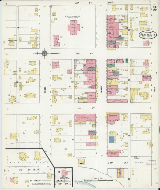 Sanborn Fire Insurance Map from Platte City, Platte County, Missouri (1909), Sheet #0002 - Historic Sanborn Fire Insurance Map Print, vintage old map wall art, antique decor, genealogy gift, Missouri Missouri map
