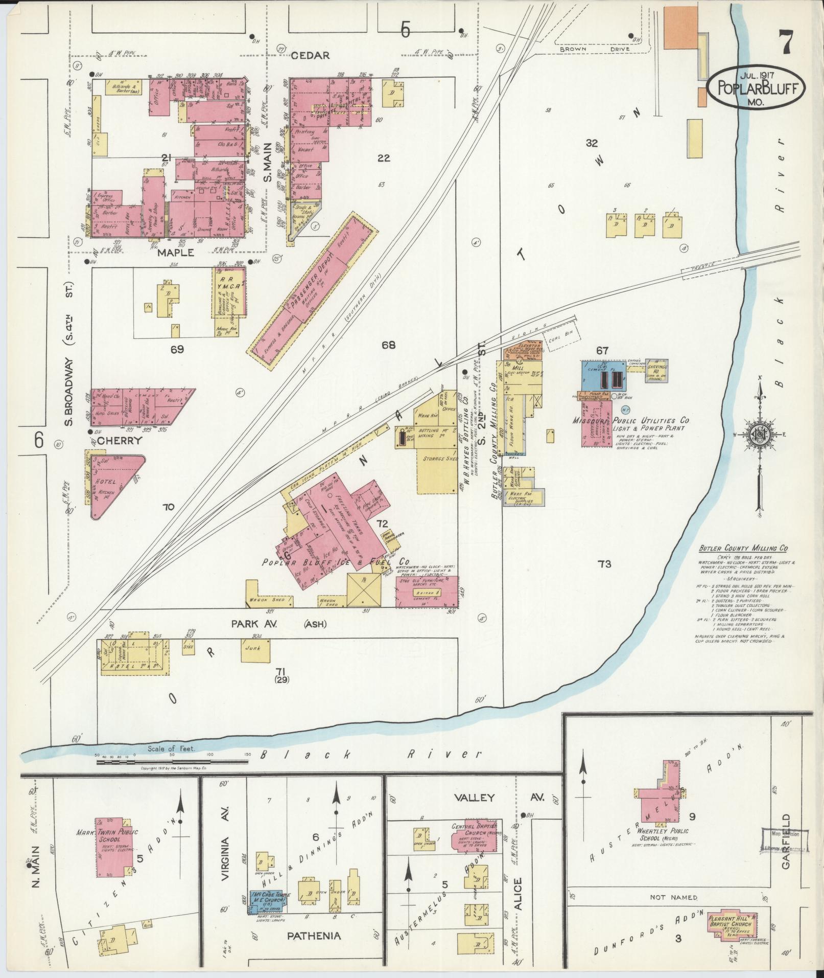 Sanborn Fire Insurance Map from Poplar Bluff, Butler County, Missouri (1917), Sheet #0007 - Historic Sanborn Fire Insurance Map Print, vintage old map wall art, antique decor, genealogy gift, Missouri Missouri map