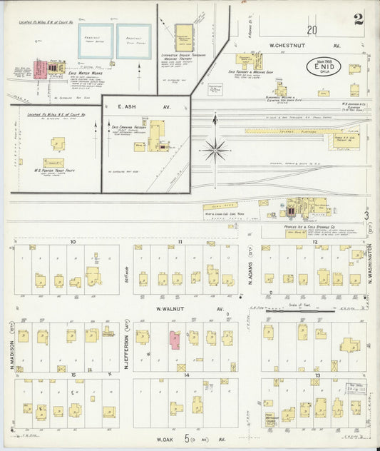 Sanborn Fire Insurance Map from Enid, Garfield County, Oklahoma (1908), Sheet #0002 - Historic Sanborn Fire Insurance Map Print, vintage old map wall art, antique decor, genealogy gift, Oklahoma Oklahoma map