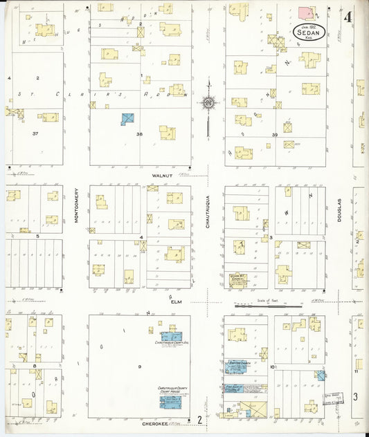 Sanborn Fire Insurance Map from Sedan, Chautauqua County, Kansas (1912), Sheet #0004 - Historic Sanborn Fire Insurance Map Print, vintage old map wall art, antique decor, genealogy gift, Kansas Kansas map