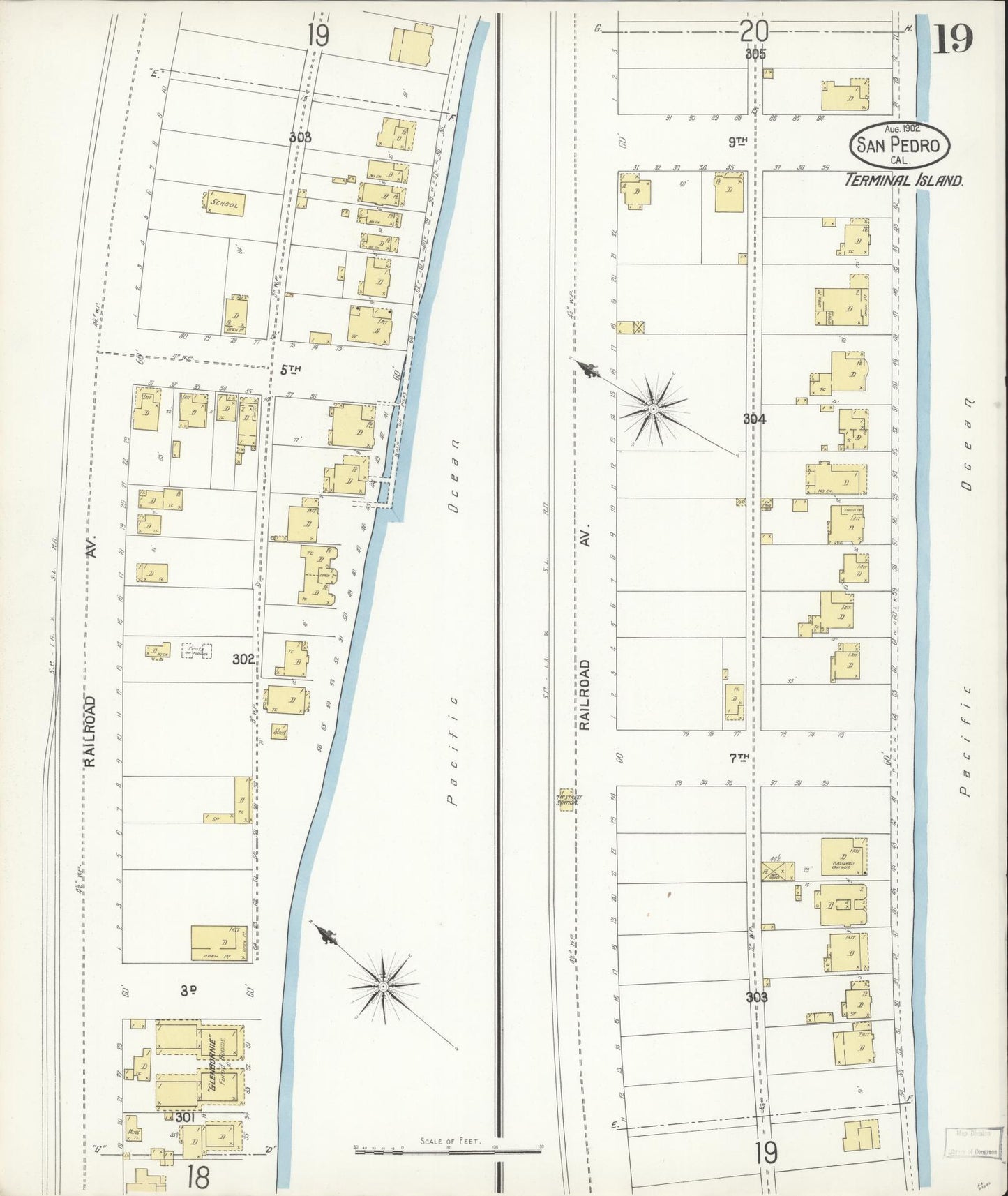 Sanborn Fire Insurance Map from San Pedro, Los Angeles County, California (1902), Sheet #0019 - Complete Map Set gallery image, historic Sanborn map, vintage wall art, California California