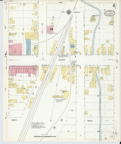 Sanborn Fire Insurance Map from Clare, Clare County, Michigan (1910), Sheet #0004 - Complete Map Set gallery image, historic Sanborn map, vintage wall art, Michigan Michigan