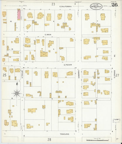 Sanborn Fire Insurance Map from Gainesville, Cooke County, Texas (1908), Sheet #0026 - Complete Map Set gallery image, historic Sanborn map, vintage wall art, Texas Texas
