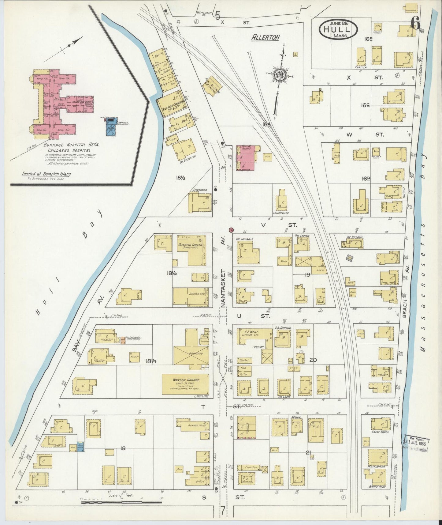 Sanborn Fire Insurance Map from Hull, Plymouth County, Massachusetts (1916), Sheet #0006 - Complete Map Set gallery image, historic Sanborn map, vintage wall art, Massachusetts Massachusetts