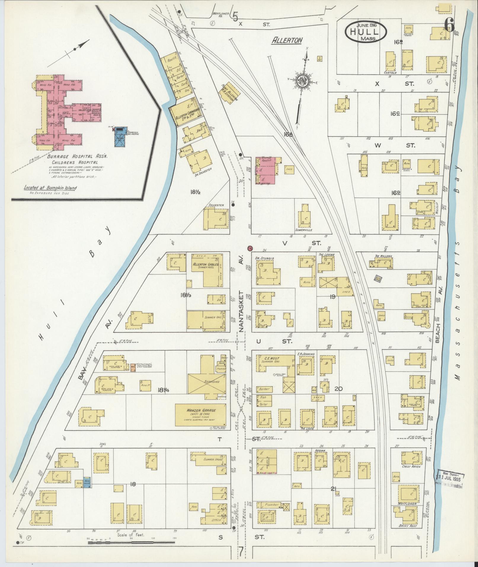 Sanborn Fire Insurance Map from Hull, Plymouth County, Massachusetts (1916), Sheet #0006 - Complete Map Set gallery image, historic Sanborn map, vintage wall art, Massachusetts Massachusetts