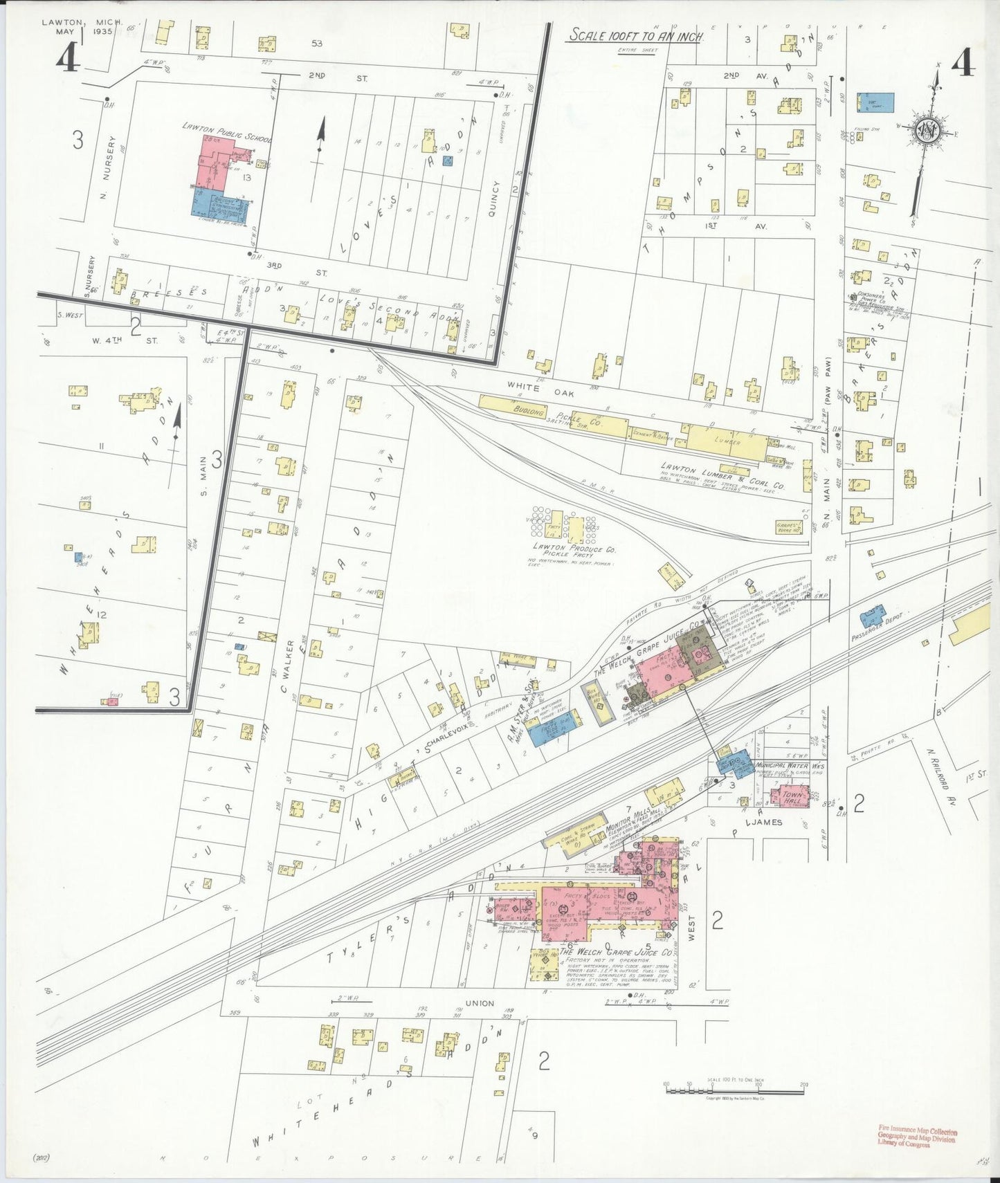 Sanborn Fire Insurance Map from Lawton, Van Buren County, Michigan (1935), Sheet #0004 - Complete Map Set gallery image, historic Sanborn map, vintage wall art, Michigan Michigan