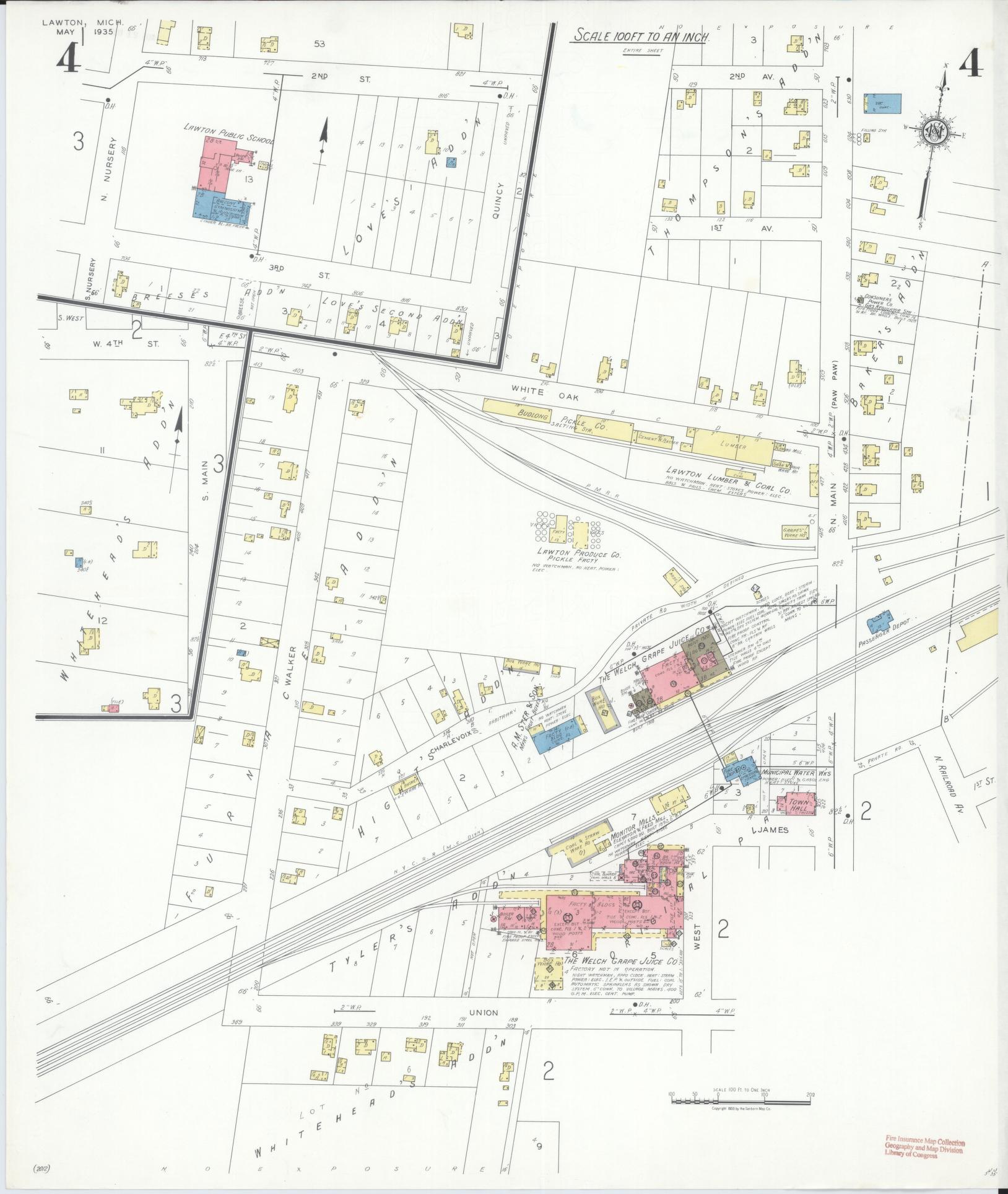 Sanborn Fire Insurance Map from Lawton, Van Buren County, Michigan (1935), Sheet #0004 - Complete Map Set gallery image, historic Sanborn map, vintage wall art, Michigan Michigan