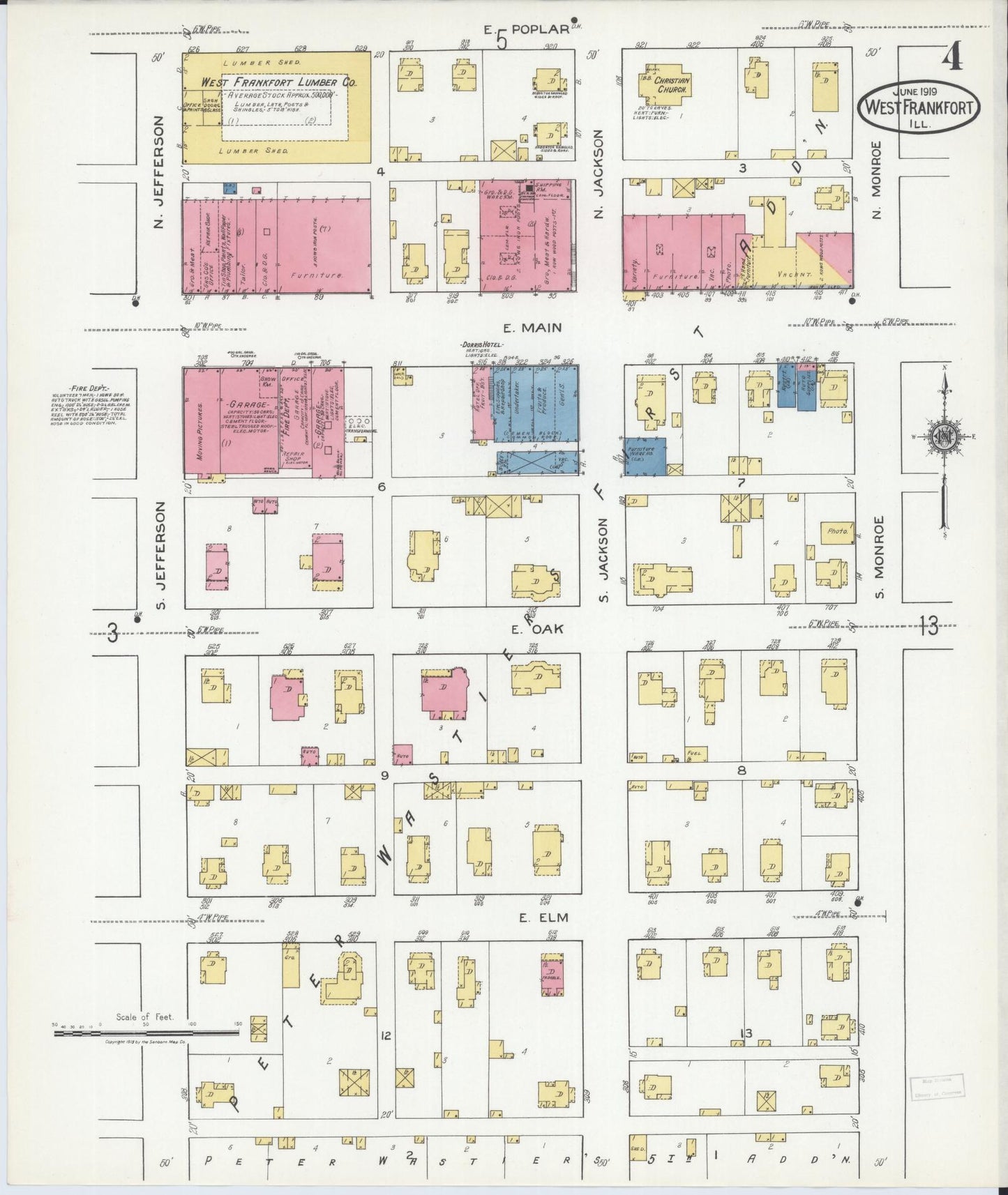 Sanborn Fire Insurance Map from West Frankfort, Franklin County, Illinois (1919), Sheet #0004 - Historic Sanborn Fire Insurance Map Print, vintage old map wall art, antique decor, genealogy gift, Illinois Illinois map