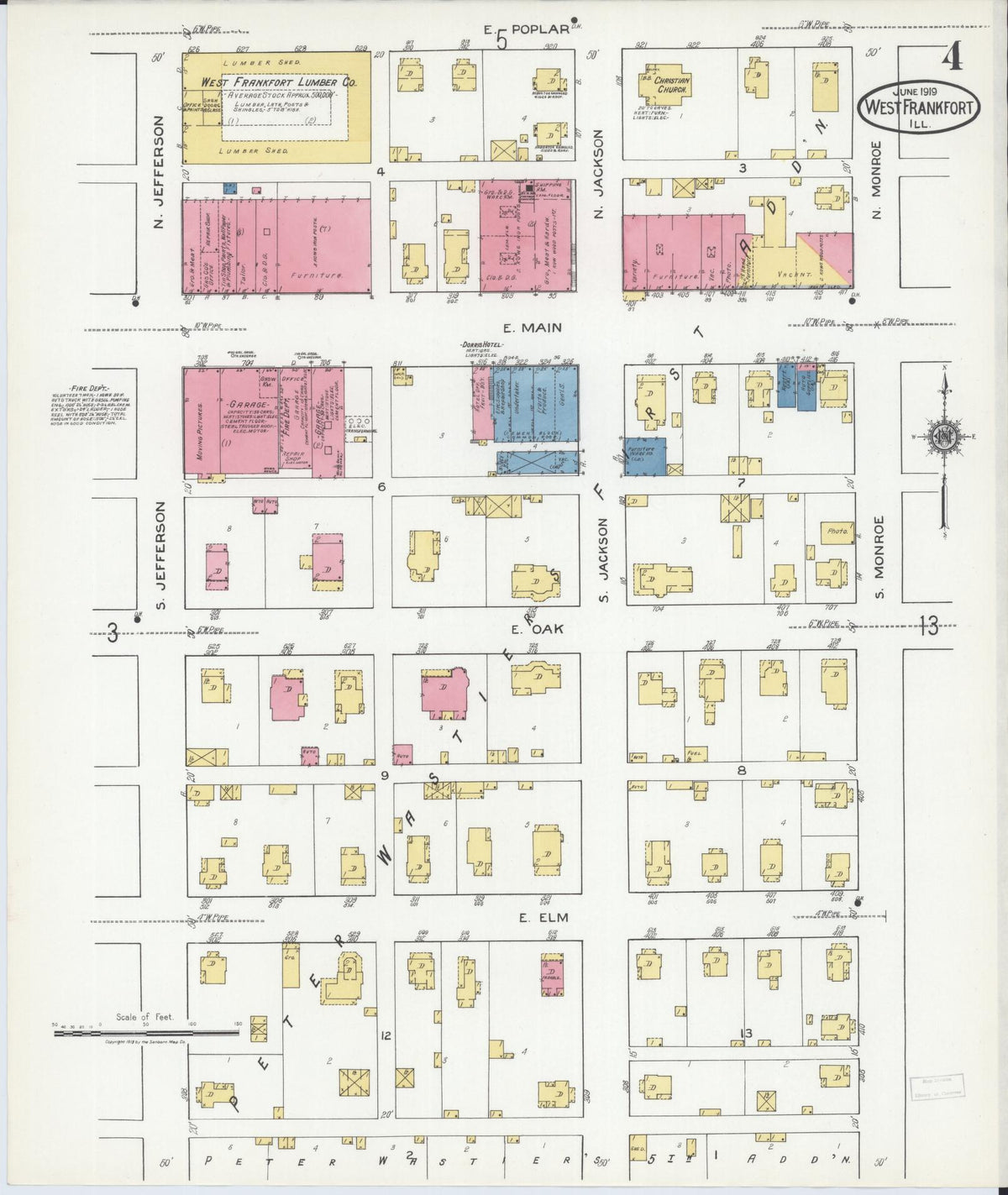 Sanborn Fire Insurance Map from West Frankfort, Franklin County, Illinois (1919), Sheet #0004 - Historic Sanborn Fire Insurance Map Print, vintage old map wall art, antique decor, genealogy gift, Illinois Illinois map