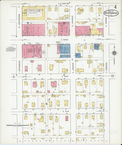 Sanborn Fire Insurance Map from West Frankfort, Franklin County, Illinois (1919), Sheet #0004 - Historic Sanborn Fire Insurance Map Print, vintage old map wall art, antique decor, genealogy gift, Illinois Illinois map