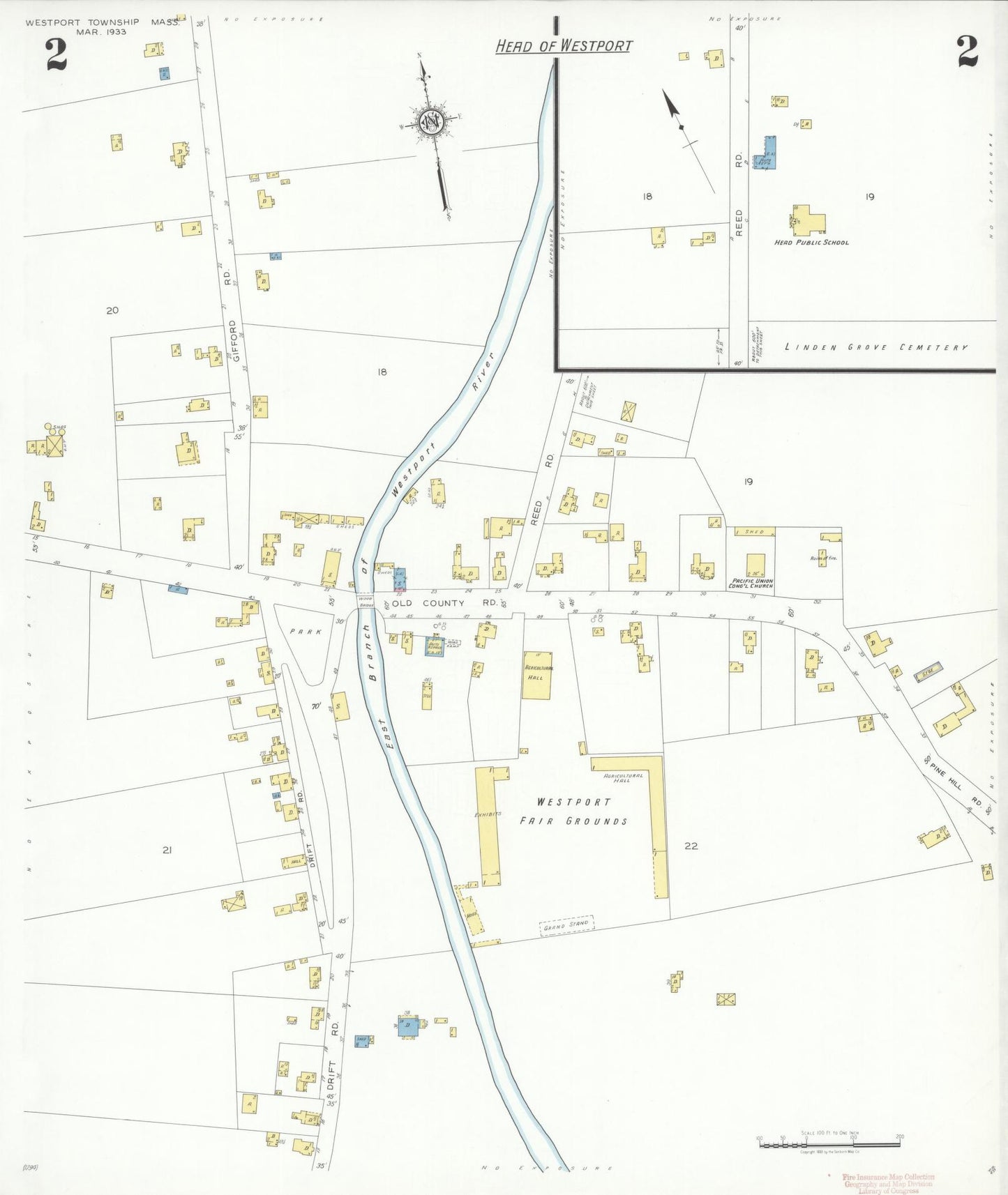 Sanborn Fire Insurance Map from Westport Township, Bristol County, Massachusetts (1933), Sheet #0002 - Complete Map Set gallery image, historic Sanborn map, vintage wall art, Massachusetts Massachusetts