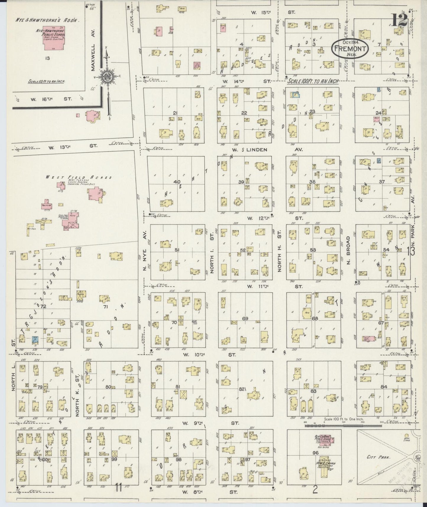 Sanborn Fire Insurance Map from Fremont, Dodge County, Nebraska (1914), Sheet #0012 - Complete Map Set gallery image, historic Sanborn map, vintage wall art, Nebraska Nebraska