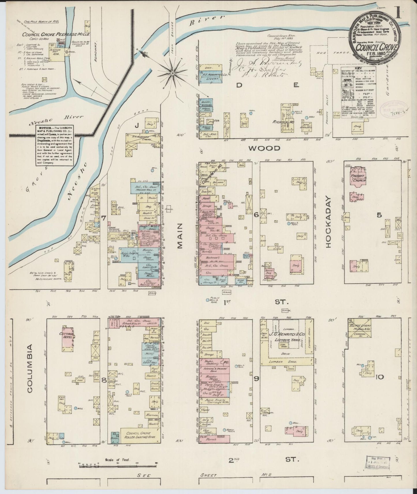 Sanborn Fire Insurance Map from Council Grove, Morris County, Kansas (1885), Sheet #0001 - Complete Map Set gallery image, historic Sanborn map, vintage wall art, Kansas Kansas