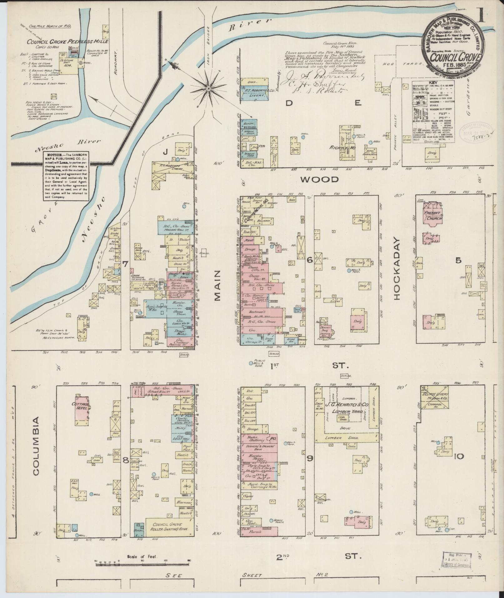 Sanborn Fire Insurance Map from Council Grove, Morris County, Kansas (1885), Sheet #0001 - Complete Map Set gallery image, historic Sanborn map, vintage wall art, Kansas Kansas