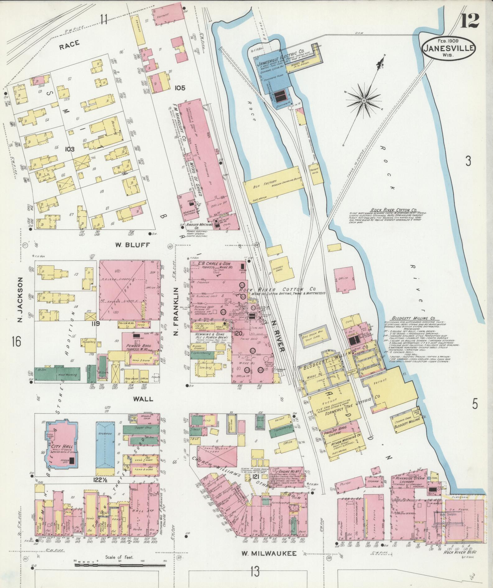 Sanborn Fire Insurance Map from Janesville, Rock County, Wisconsin (1909), Sheet #0012 - Complete Map Set gallery image, historic Sanborn map, vintage wall art, Wisconsin Wisconsin